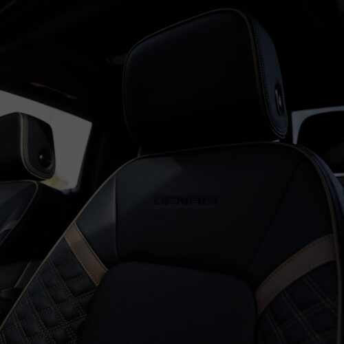 Dunkler Ledersitz mit Denali-Schriftzug im GMC Canyon